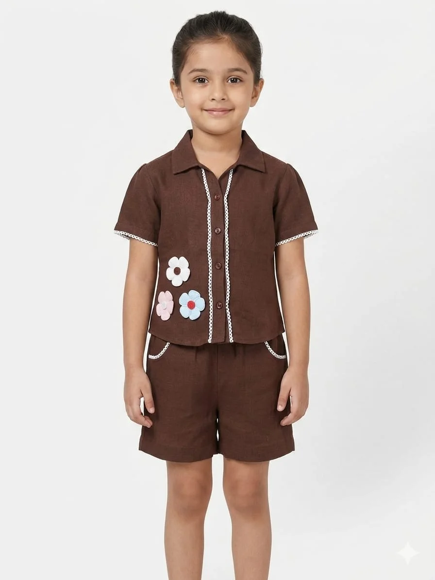 ROYAL CHERRY COLLARED T-SHIRT COORD SET FOR SUMMER WEAR